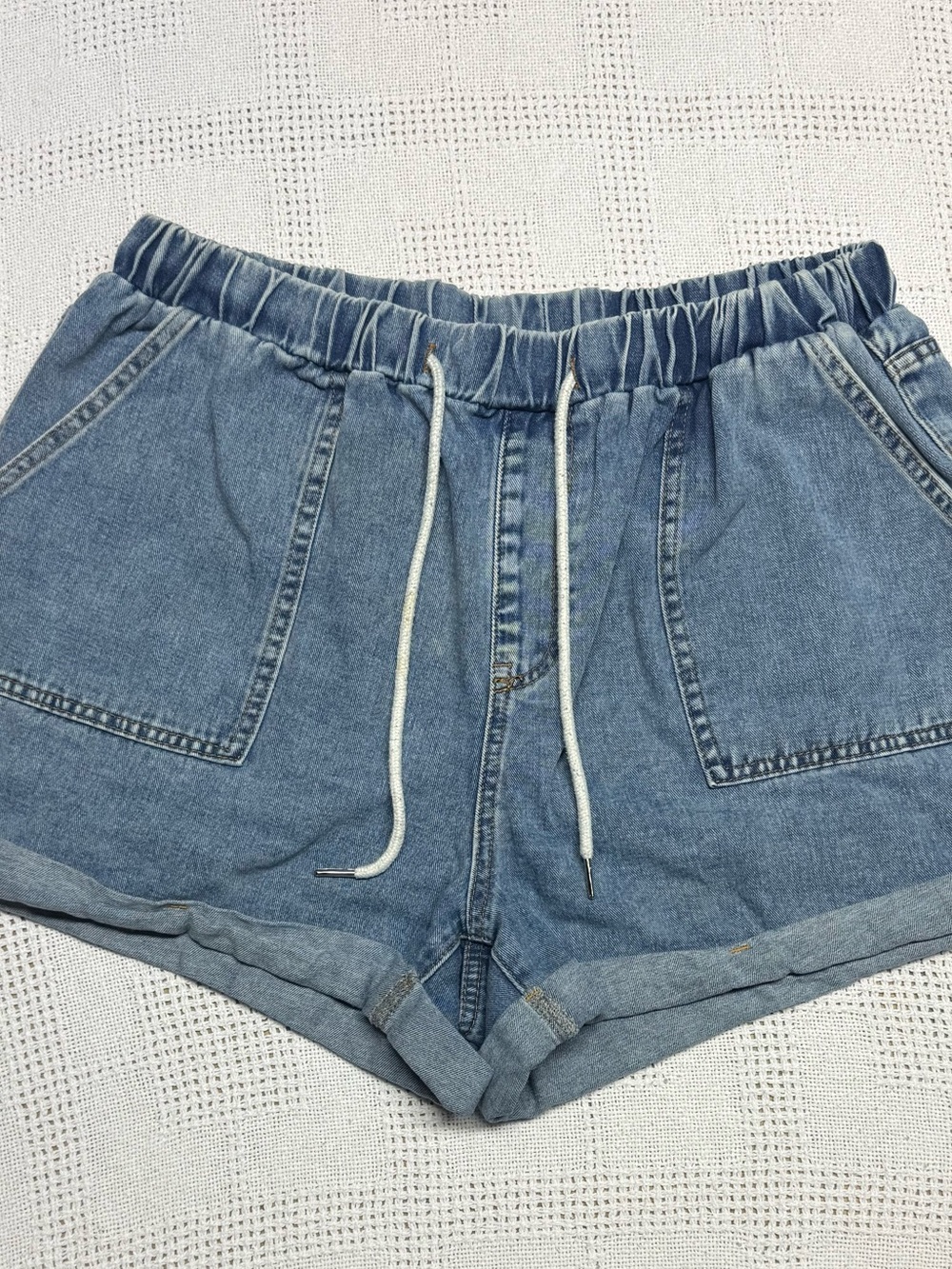 SHEIN Light Blue High Waist Denim Shorts with Drawstring